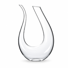 Clear glass Curved Pour Swan Decanter on a white background